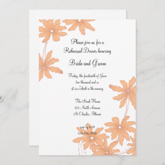 Invitation Dîners de répétition Mariage Orange Daiss (Devant / Derrière)