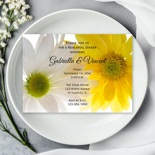 Invitation Dîners de répétition Mariages de marguerites jaune
