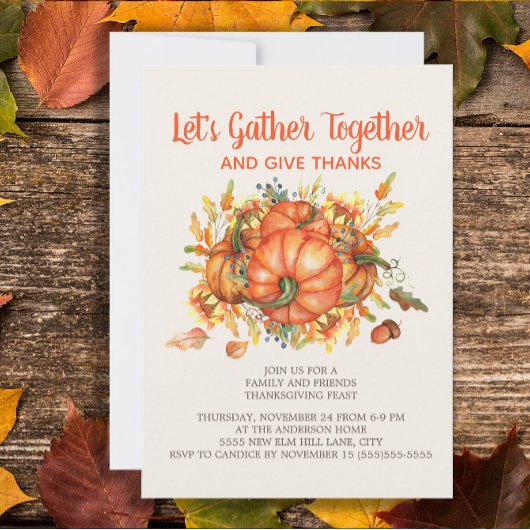 Invitation Dîners de Thanksgiving Citrouilles Rassembler Rend