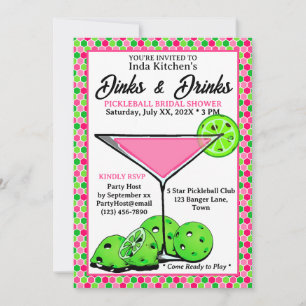 Invitation Dinks & Drinks Pickleball Mariage Rose en Nid d'Ab