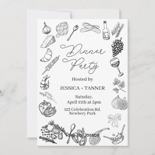 Invitation Dinner Party, Minimalist Party, Birthday Dinner, (Devant)