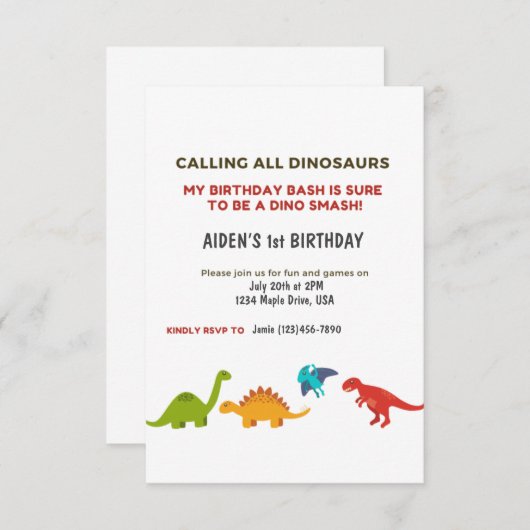 Invitation Dino Bash (Devant / Derrière)