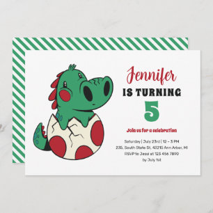 Invitation Dino Bébé Vert à Oeuf mignons Enfants Dinosaure An