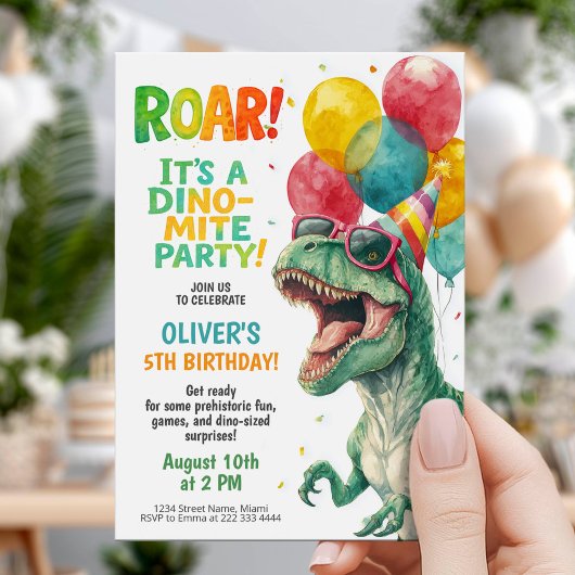 Invitation Dino Birthday Party with Balloons