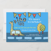 Invitation Dino Car Dinosaur Blue Yellow Boys Anniversaire (Devant)