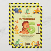 Invitation Dino Crew 6e Anniversaire Construction Dinosaur (Devant / Derrière)