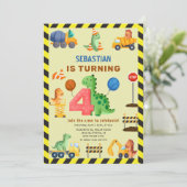 Invitation Dino Crew Construction 4e Anniversaire Dinosaur (Debout devant)
