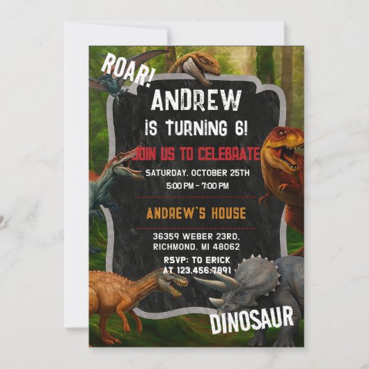 Invitation Dino Dino Boy Dinosaur anniversaire T-Rex fête (Devant)