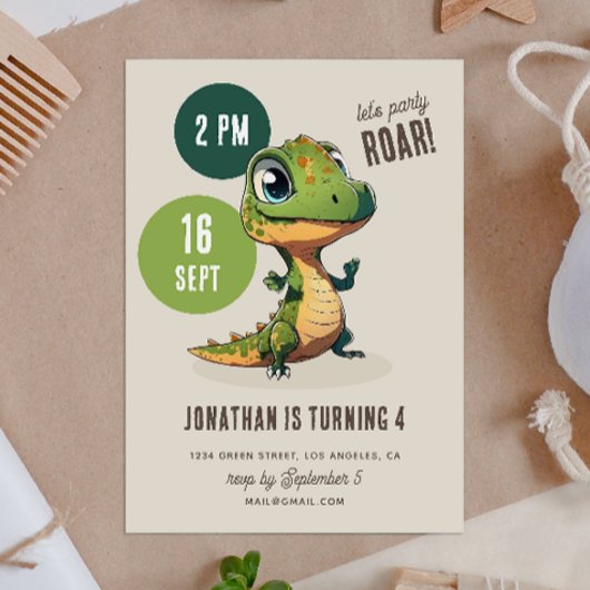 Invitation Dino dinomite party. Cute anniversaire de enfant d
