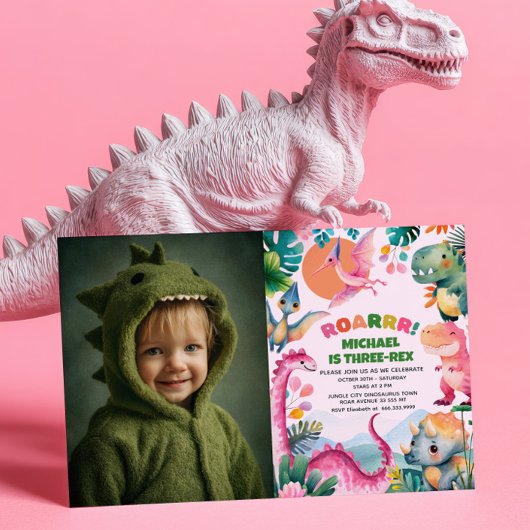 Invitation Dino Dinosaur Dig Fossil Enfants 3e anniversaire P