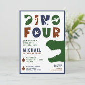 Invitation Dino Four Dinosaur 4e anniversaire de fête Invitat (Debout devant)