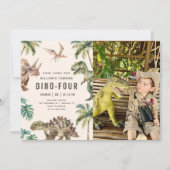 Invitation Dino-Four Dinosaur 4ème anniversaire Photo (Devant)