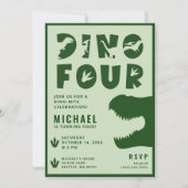 Invitation Dino Four Green Dinosaur 4e fête d'anniversaire (Devant)