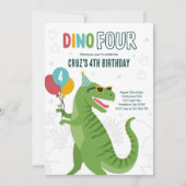 Invitation Dino Four T-Rex Dinosaur 4e fête d'anniversaire (Devant)