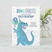 Invitation Dino Four T-Rex Dinosaur 4e fête d'anniversaire (Debout devant)