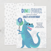 Invitation Dino Four T-Rex Dinosaur 4e fête d'anniversaire (Devant / Derrière)