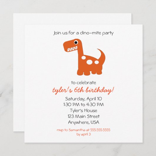 Invitation Dino-mite (Devant / Derrière)