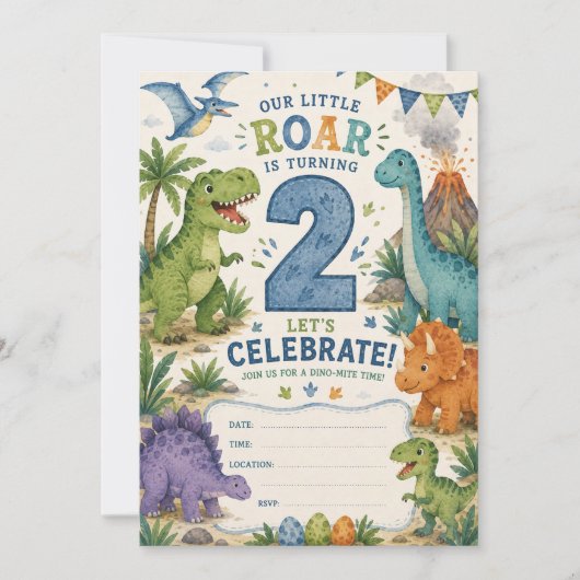 Invitation Dino-Mite 2e anniversaire (Devant)