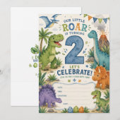 Invitation Dino-Mite 2e anniversaire (Devant / Derrière)