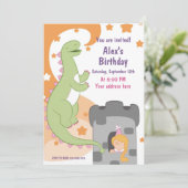Invitation Dino-mite Anniversaire Bash ! Dinosaure à main (Debout devant)