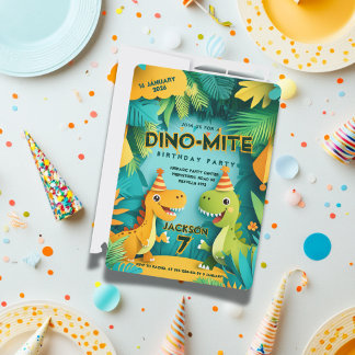 Invitation Dino-Mite DInosaur Theme Boys Anniversaire