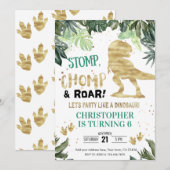 Invitation Dino Party Boy Gold Dinosaur Anniversaire (Devant / Derrière)