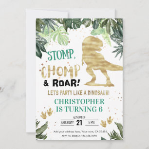 Invitation Dino Party Boy Gold Dinosaur Anniversaire