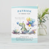 Invitation Dino Party Cute Aquarelle Boy Blue Anniversaire (Debout devant)