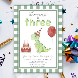 Invitation Dino Party Cute Dinosaur Anniversaire Trois-Rex