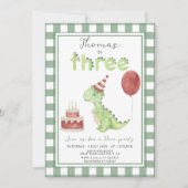 Invitation Dino Party | Cute Dinosaur Anniversaire Trois-Rex (Devant)