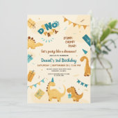 Invitation Dino Party. Cute Dinosaures 3e anniversaire (Debout devant)