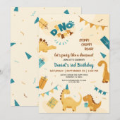 Invitation Dino Party. Cute Dinosaures 3e anniversaire (Devant / Derrière)