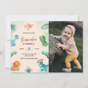 Invitation Dino Party   Cute Dinosaures Photo Anniversaire