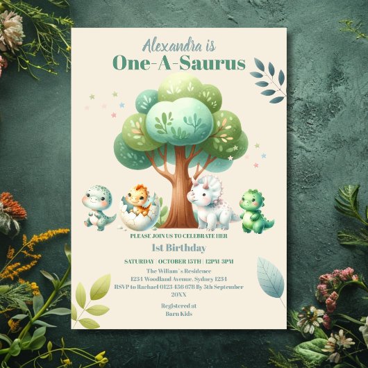 Invitation Dino Party Cute Dinosaures Premier anniversaire