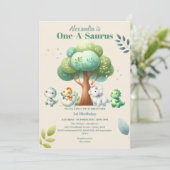 Invitation Dino Party Cute Dinosaures Premier anniversaire (Debout devant)