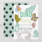 Invitation Dino Party Dinosaur garçon 1er anniversaire (Devant / Derrière)