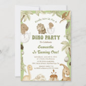 Invitation Dino Party | Dinosaures mignons Premier Anniversai (Devant)