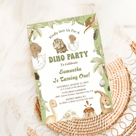 Invitation Dino Party | Dinosaures mignons Premier Anniversai