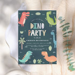 Invitation Dino Party | Dinosaures mignons Premier Anniversai<br><div class="desc">Fêtez le premier anniversaire de votre fils avec nos invitations de la fête Dino ! Ce design de fête d'anniversaire mignon présente un cadre de dinosaures colorés et les détails de votre fête personnalisée dans la typographie moderne contre un arrière - plan bleu. Le revers des invitations est vert pastel....</div>