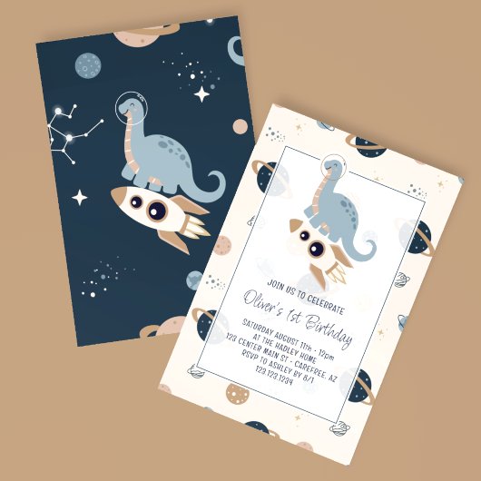 Invitation Dino Party Dinosaures Outerspace 1er anniversaire