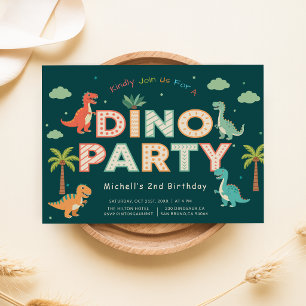 Invitation Dino Party Jungle Cute Dinosaures 2ème Anniversa