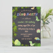 Invitation Dino Party jungle de mignons dinosaures (Debout devant)