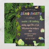 Invitation Dino Party jungle de mignons dinosaures (Devant / Derrière)