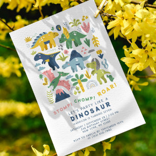 Invitation Dino Party mignon Dinosaures moderne Septième anni