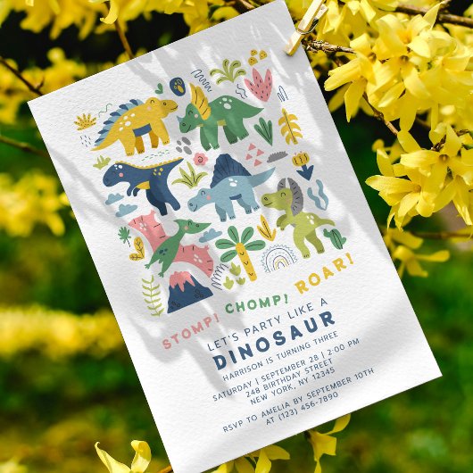Invitation Dino Party mignon Dinosaures moderne Troisième ann
