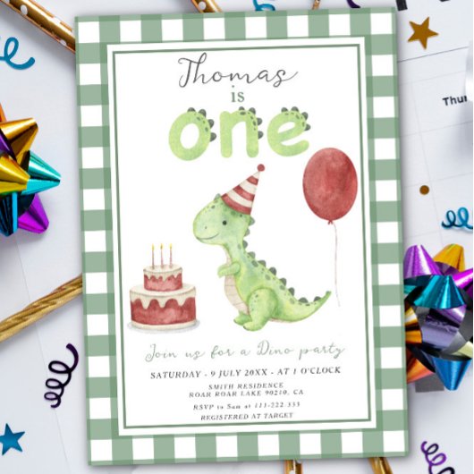 Invitation Dino Party | Premier anniversaire de Cute Dinosaur