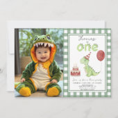 Invitation Dino Party | Premier anniversaire de Cute Dinosaur (Devant)