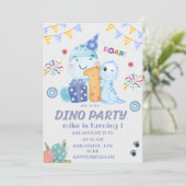 Invitation Dino Party premier anniversaire dinosaures mignons (Debout devant)