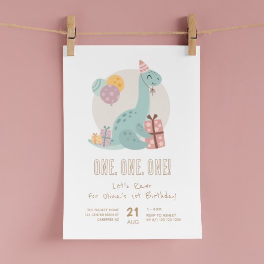 Invitation Dino Party Rawr Cute 1er anniversaire
