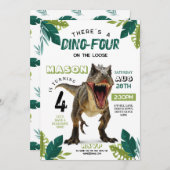 Invitation Dino Quatre Anniversaire Dinosaur Roar T-Rex 4e (Devant / Derrière)